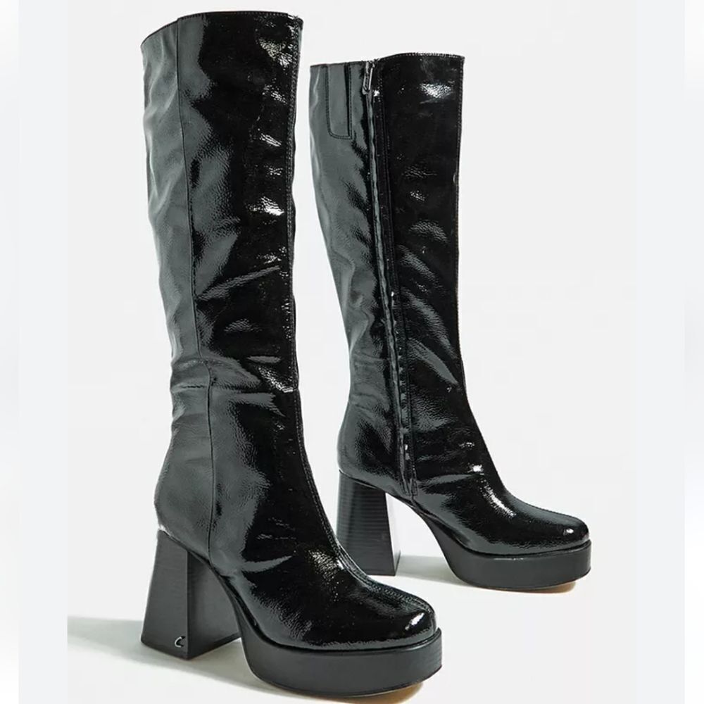 Circus by Sam Edelman Black Patent Platform Knee-High Boots